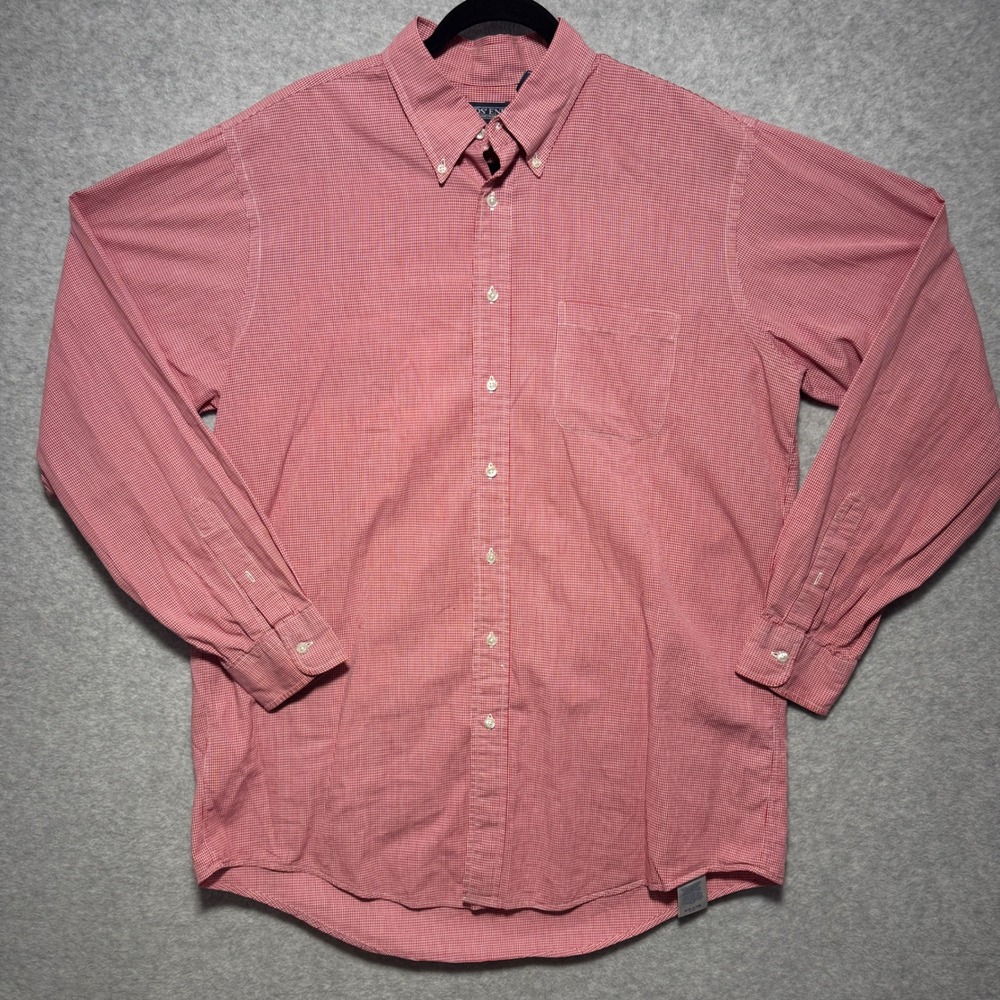 Lands End Mens Tall 17-37 Red Gingham Button Down Shirt 100% Cotton Long Sleeve